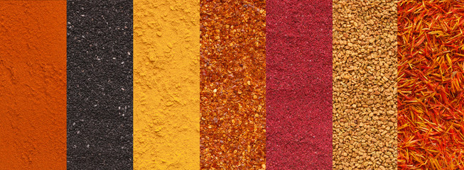 Collage of various herbs and spices as background