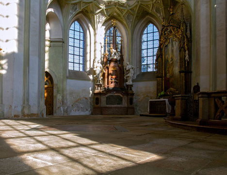 KLADRUBY, CZECH REPUBLIC. On 13, October 2018.  European travel. Interior decoration church , monastery of Benedictines in Kladruby. The Abbey of Kladruby. Interior view. Europe. European travel.