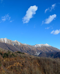 The early December mountain landscape near Montemaggiore in Friul Venezia Giulia, north east Italy