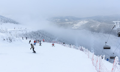 Winter in Szczyrk in Beskidy Mountains - New ski slope from Zbojnicka Kopa to Hala Skrzyczenska opened december 2018