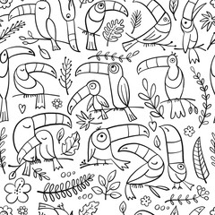 Toucans, paradise tropical bird. Seamless pattern for your design