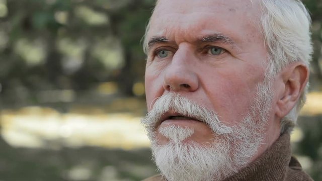Contemplative, serious annoyed, deplorable aged gentleman, hard life aging rest