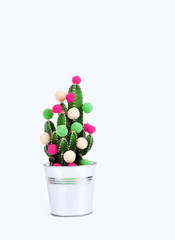 cactus tree tropical christmas background new year flower pot balls green red holiday gift party funny Valentine day pail white