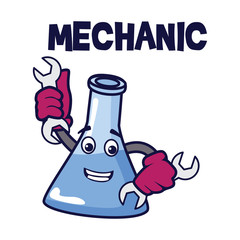 science beaker  character as a mechanic. vector illustration