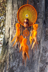 Handmade dream catcher with feathers threads and beads rope hanging