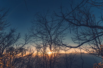 Evening light Sky and fog on the mountain in the evening 