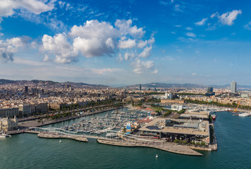 Obraz premium Aerial view of the port and city in Barcelona, Spain