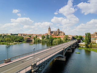 Obraz premium Cityscape of Salamanca with Tormes river and cathedral, Spain