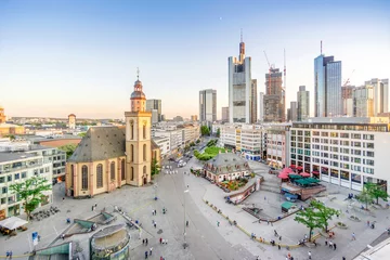 Lutheran church and modern downtown with skyscrapers in Frankfurt upon Main, Germany © malajscy