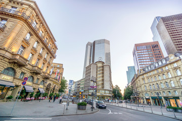 Frankfurt downtown with Mercedes Building and Eurotower - obrazy, fototapety, plakaty