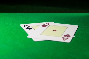 Two aces on an empty poker table