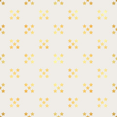 Abstract vector modern seamless pattern with gold confetti stars. Vector illustration.Shiny background. Texture of gold foil.