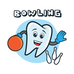 tooth character playing bowling. vector illustration