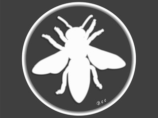 Icon round - white bee on dark background - flat style - isolated - vector
