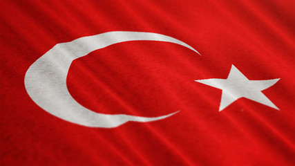 Turkey flag is waving 3D illustration. Symbol of Turkey on fabric cloth 3D rendering in horizontal perspective.