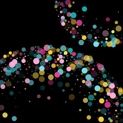 Memphis round confetti festive background in cyan blue, pink and yellow. Childish pattern vector.