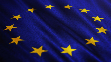 European Union flag is waving 3D rendering. Symbol of Europe on fabric cloth.