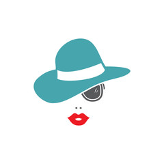 Vector illustration hat, lips and sunglasses. Set of vector symbols. Summer style of vacationers on the beach by the sea. Flat design 