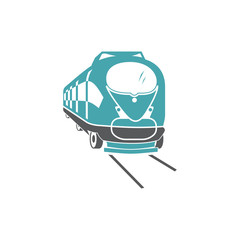 Fototapeta na wymiar Vector illustration the modern train on rails. Set of vector symbols. Travel by train by rail. Flat design Monohrome