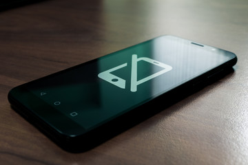 Black smartphone with logo 