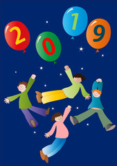 Naklejka premium anno nuovo 2019 con bambini e palloncini