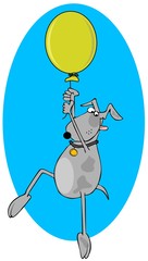 Dog hanging on to a helium balloon