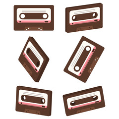 Retro music cassette vector set isolated on white background.