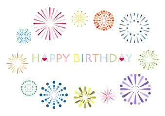 バースデーカードのイラスト: 花火のフレームデザイン