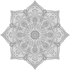 Black and white mandala vector isolated on white. Vector hand drawn circular decorative element.
