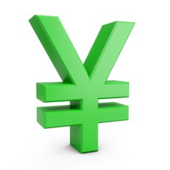 Obraz premium 3D Rendering Green Japanese yen Sign isolated on white background
