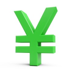 Obraz premium 3D Rendering Green Japanese yen Sign isolated on white background