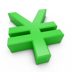 3D Rendering Green Japanese yen Sign isolated on white background