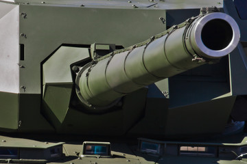 Heavy Russian military equipment on military exercises in the military center.