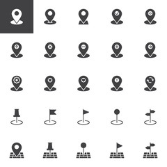 Gps navigation vector icons set, modern solid symbol collection, filled style pictogram pack. Signs, logo illustration. Set includes icons as Location pin, Map marker, Direction position arrow, Route