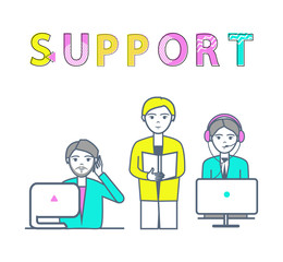 Support Center Poster with Workers Receiving Calls