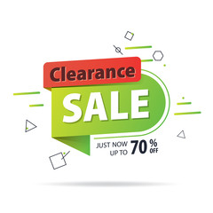 Red green tag Clearance sale 70 percent off promotion website banner heading design on graphic white background vector for banner or poster. Sale and Discounts Concept.