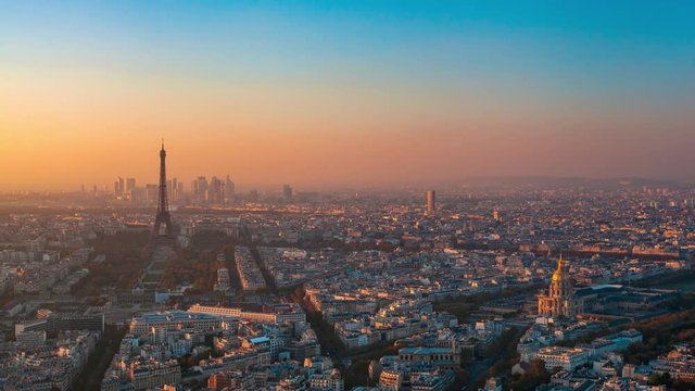 Paris Skyline Tour Eiffel Tower Day to Night Time Lapse From Montparnasse Tower