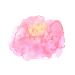 Watercolor splashing on the white paper. Hand drawn watercolor blot. Watercolor spot  for ad of cards and flyers design