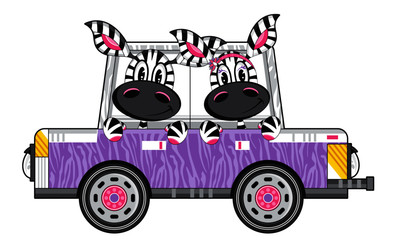 Cute Zebra in Cartoon Striped Car