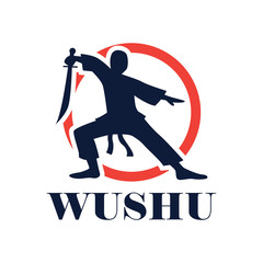 wushu with a weapon logo isolated on white background. vector illustration