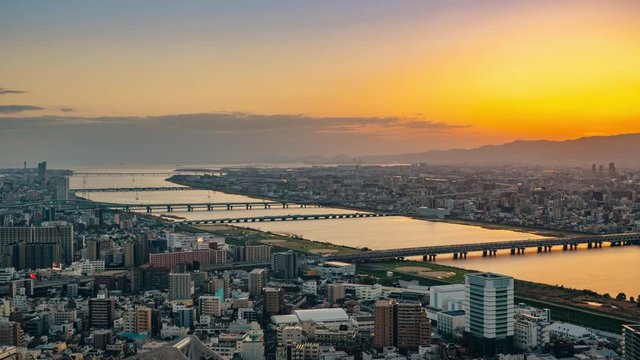Day to night sunset timelapse of Osaka from Umeda Sky. ProRes 422 in 4k