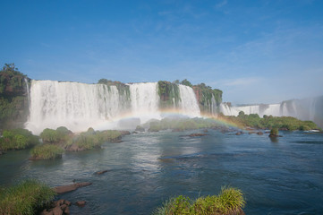 Rainbow in the Devil's Throat (Garganta del Diablo) of the Iguazu waterfalls, the largest in the...