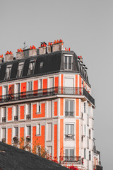 View on architectural details on a facade European building in Paris, France.  Neoclassicism...