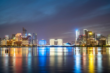 Fototapeta premium Night Scenery of Modern Urban Architectural Landscape in Hangzhou..