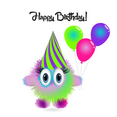 Happy Birthday card with funny cartoon colorful monster