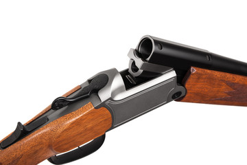 Open hunting rifle isolated on white