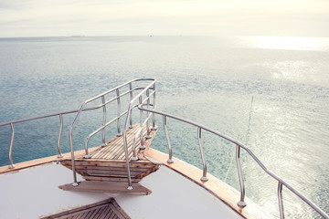 Nose walking yacht on sea background. Sea and travel concept