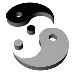 3d Yin Yang disassembled mosaic illustration isolated on white