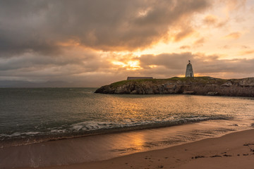 The Llanddwyn island lighthouse, Goleudy Twr Bach at Ynys Llanddwyn on Anglesey, North Wales.