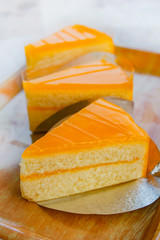 Butter cake with orange topping, homemade cake.